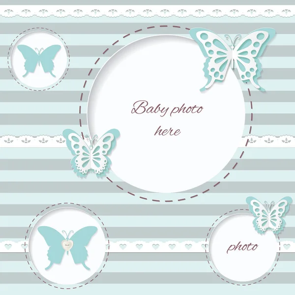 Cute Frame Paper Cut Butterflies Stripped Background Editable Easy Use — Stock Vector