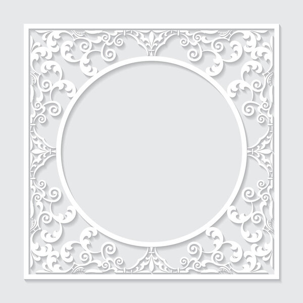 Filigree frame paper cut out. Baroque vintage design. Vector