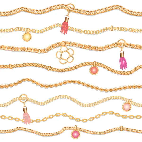 Wzór z elementów biżuterii, wisiorki i frędzle. Łańcuchy można się oddzielnie, jak szczotki do projektowania. Girly. Wektor — Wektor stockowy
