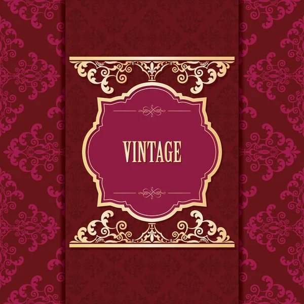 Vintage golden frame template on damask background. Vector — Stock Vector