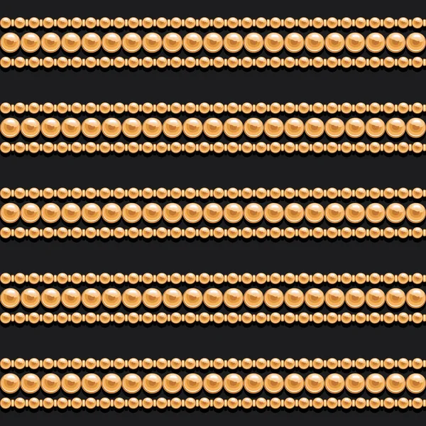 Chaînes et perles d'or lignes horizontales motif sans couture sur fond noir. Pour le design de mode. Vecteur — Image vectorielle