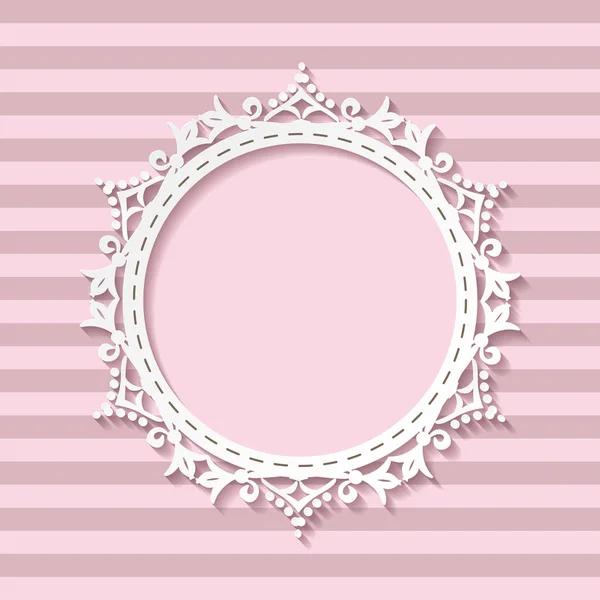 Cute paper cut photo frame for baby girl on striped seamless background in pastel pink colors. Can be used for baby shower, greeting cards, scrapbook, baby album design. — Stock Vector