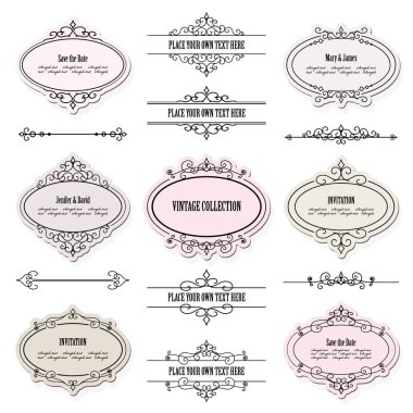 Vintage çerçeveler, etiketler ve bölücüler seti.