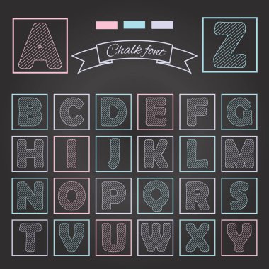 Tebeşir yazı tipi, retro tebeşir arka plan üzerinde renkli tebeşir ile çizilmiş. Okul tasarımı. Vektör