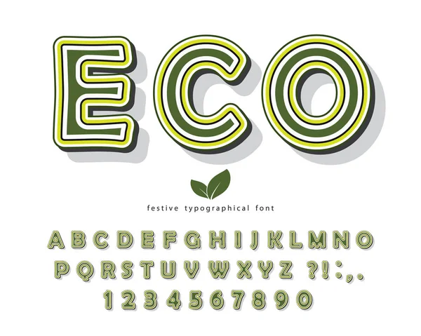 Fonte Eco green. Dessin animé ABC lettres et chiffres. Vecteur — Image vectorielle