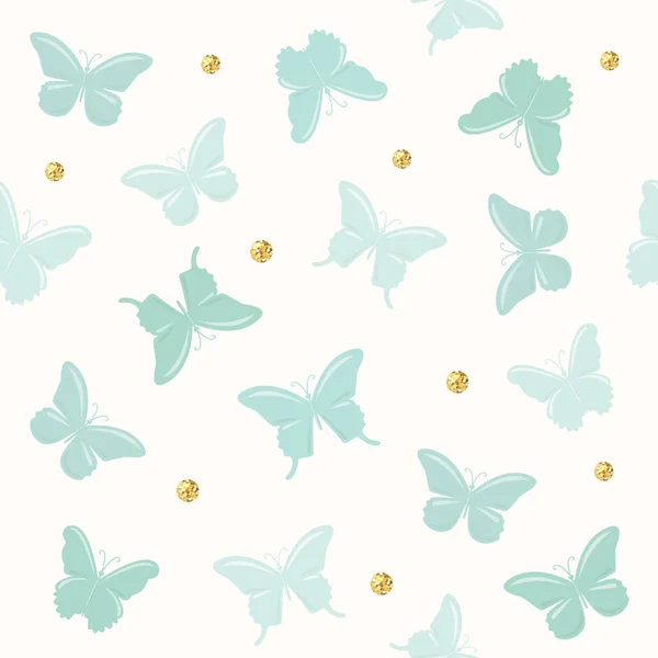 Butterflies with glitter polka dots seamless pattern background. Cute cartoons. Girly. Vector — Stock Vector