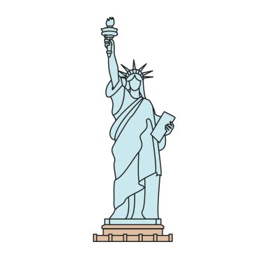 Özgürlük Heykeli, New York. Anahat çizimi, beyaz üzerinde yalıtılmış.