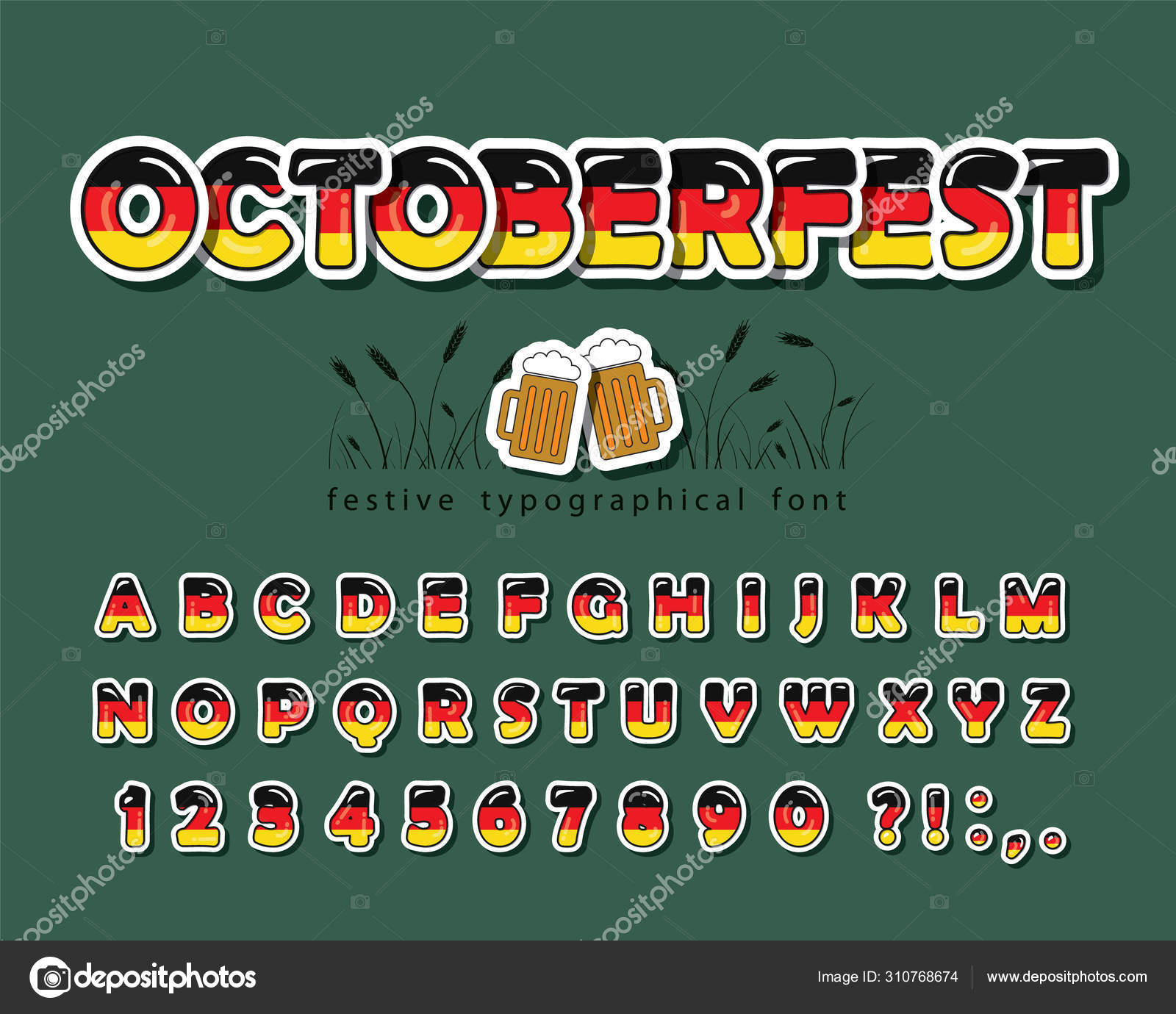 Germany cartoon font. German national flag colors. Octoberfest design. Paper  cutout bright alphabet. Vector Stock Vector Image by ©cutelittlethings  #310768674