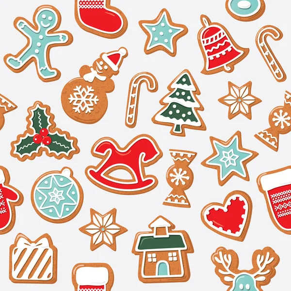 Fondo Sin Costuras Navidad Galletas Jengibre Colores Patrón Tradicional Brillante — Vector de stock