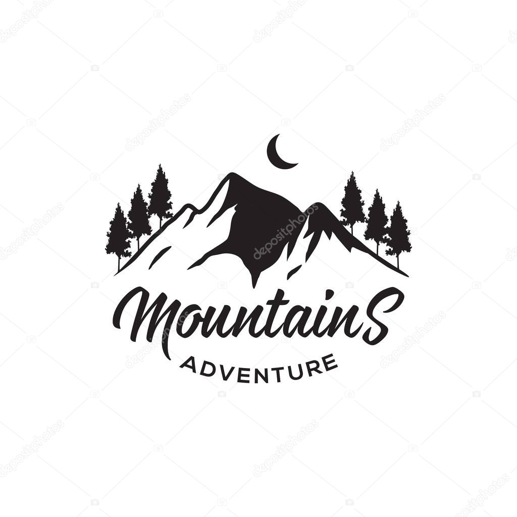 Mountain adventure retro hipsters or vintage logo design, outdoor logo template with line arts style