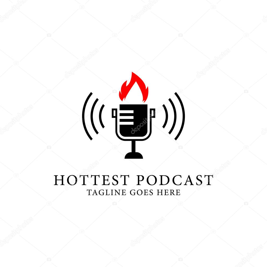 Hottest podcast show logo design, podcast radio show logo template Vector