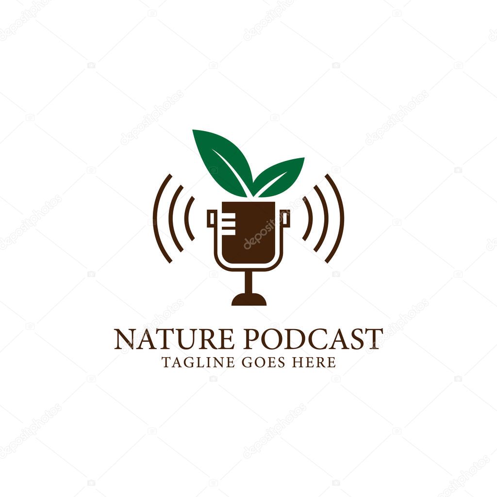 Nature podcast mic logo design template, digital Outdoor audio logo inspiration