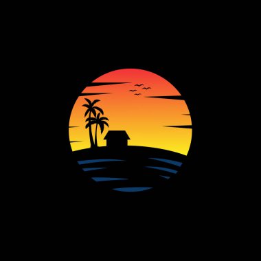 Ocean Beach Günbatımı logo taşıyıcısı, seyahat ve şirket logosu için iyi.