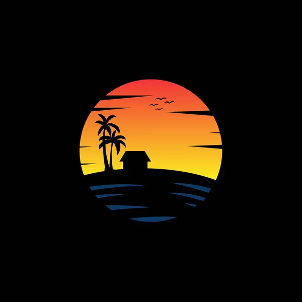 Вектор Логотипа Ocean Beach Sunset Travel Хорошо Подходит Путешествий Бизнеса — стоковый вектор