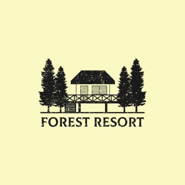 Rustic Nature Forest Resort logo tasarımı, iş ve otel logosu fikri için en iyisi.