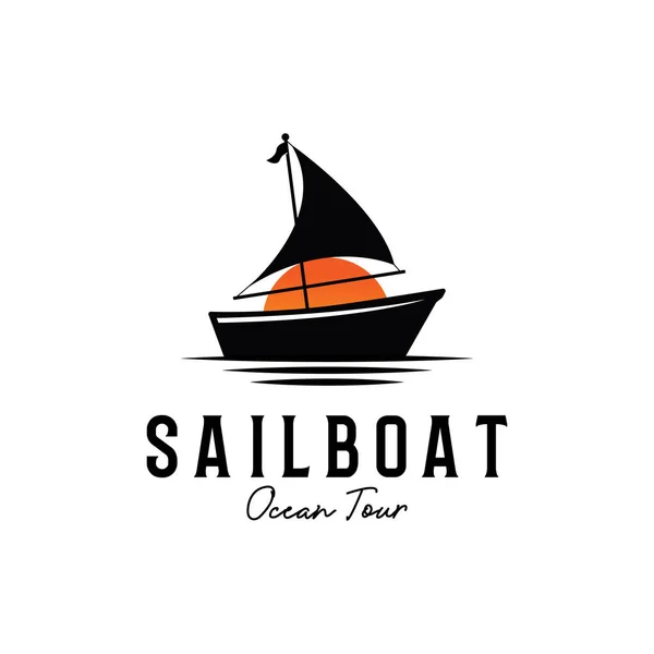 Ocean Tour Diseño Del Logotipo Silueta Velero Fondos Blancos Aislados — Vector de stock