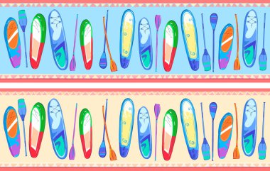 Renkli Sörf Şirin Kusursuz Desenler. SAP Tahta süsleme vektör illüstrasyonu