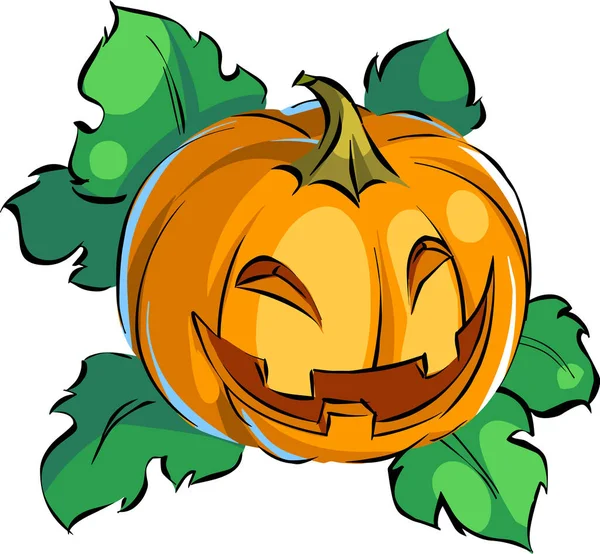 Cartoon halloween Jack abóbora com folhas verdes. Abóbora de ilustração vetorial de outono. — Vetor de Stock
