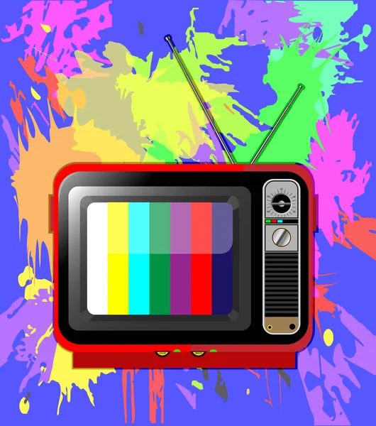 Oude kleuren televisie met antenne — Stockvector