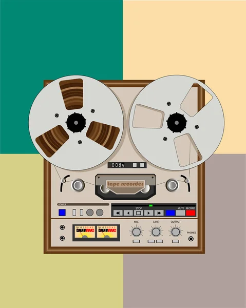 Old bobbin tape recorder with reels — Stock Vector