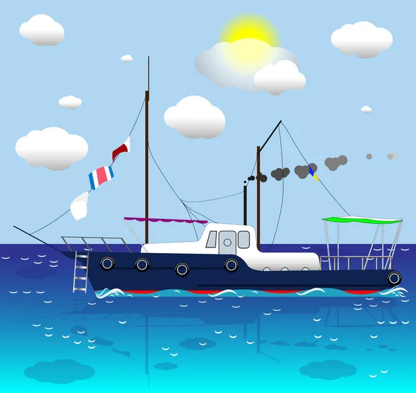 Nave galleggiante sul mare — Vettoriale Stock