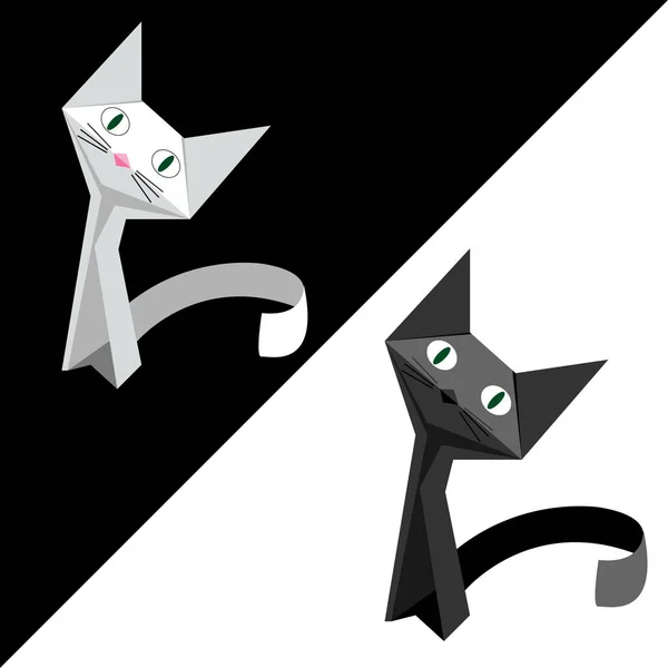 Papel Origami Gato Preto Branco Fundo Contrastante —  Vetores de Stock