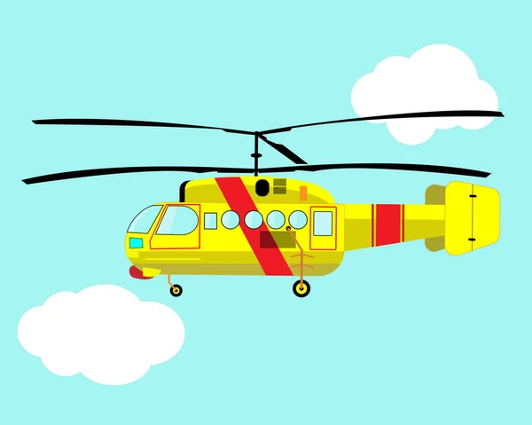 Helicopteryellow Helikopter Flyger Himlen Bland Molnen — Stock vektor
