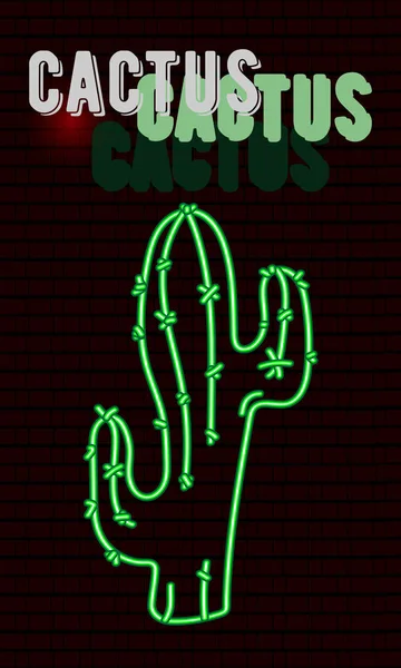 Signo Publicitario Cactus Neón Una Pared Ladrillo — Vector de stock