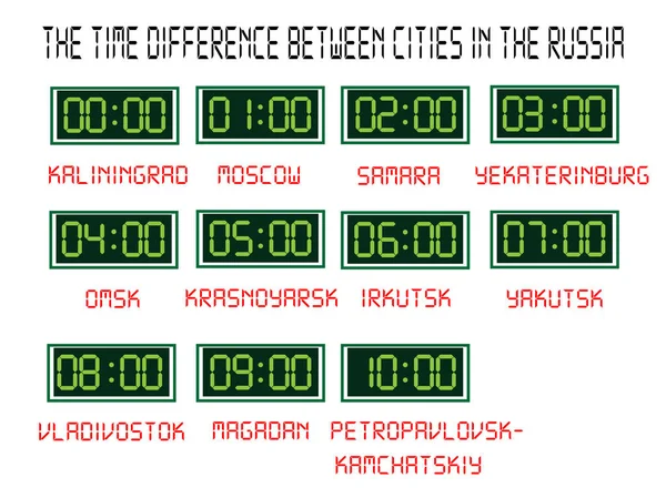 Relógio de parede mostrando hora em diferentes cidades da Rússia —  Vetores de Stock