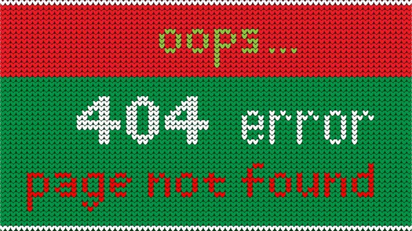 Messaggio di servizio sul sito web. Errore 404, pagina non trovata. Testo e sfondo sotto forma di sciarpa lavorata a maglia . — Vettoriale Stock