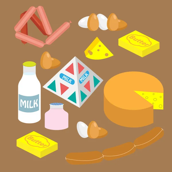 Eine Reihe Von Milch Und Fleischprodukten Vektorillustration — Stockvektor