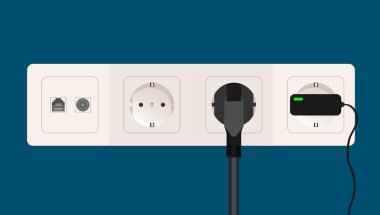 Elektrik prizi ve yuvalar, televizyon ve Internet için. Vektör.