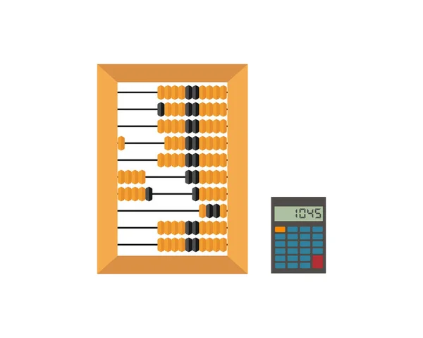 Alter hölzerner Abakus und Taschenrechner isoliert auf weißem Hintergrund. Vektor. — Stockvektor