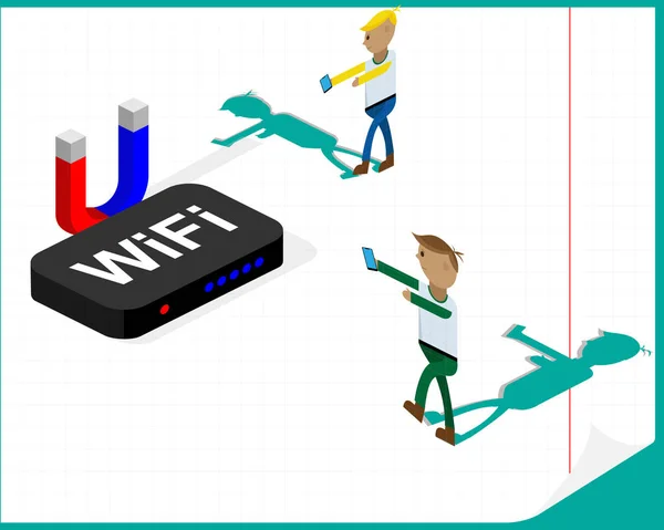 インターネット中毒。ゾンビの Wifi 使用のルータからの信号に行くような人。Vectrical イラスト — ストックベクタ