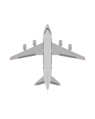 Beyaz yolcu uçağı. Yukarıdan görüntüleyin. Düz tasarım. Vektör.