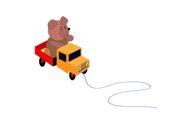 Toys Bear est assis à l'arrière d'un camion jouet. Illustration vectorielle — Image vectorielle