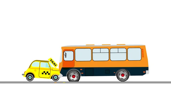 The collision of a taxi car and bus. Vector illustration. — Stock Vector