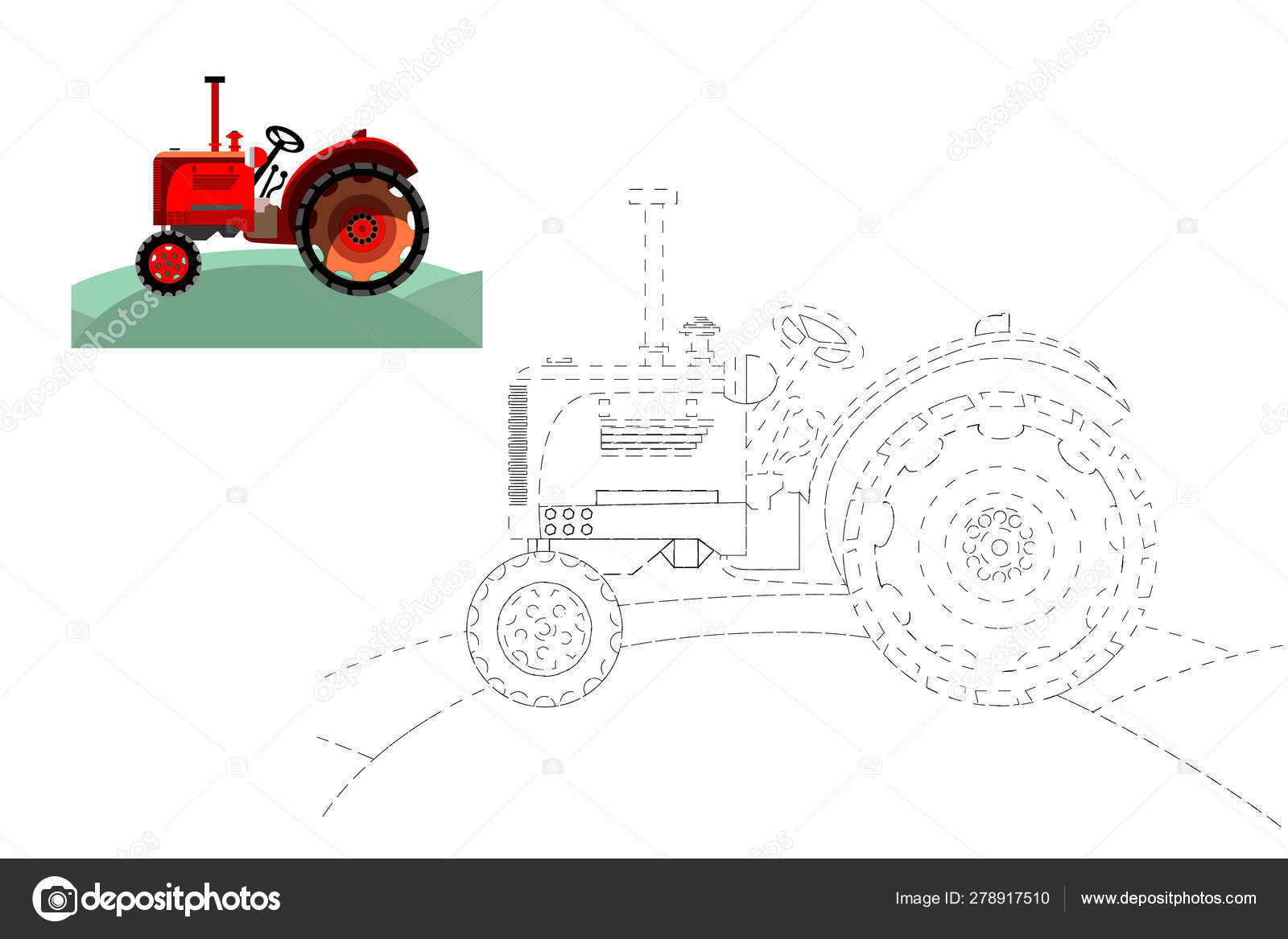 Colorir. Jogo educativo simples para crianças. Ilustração vetorial de um  trator . imagem vetorial de fortuna82© 278917510