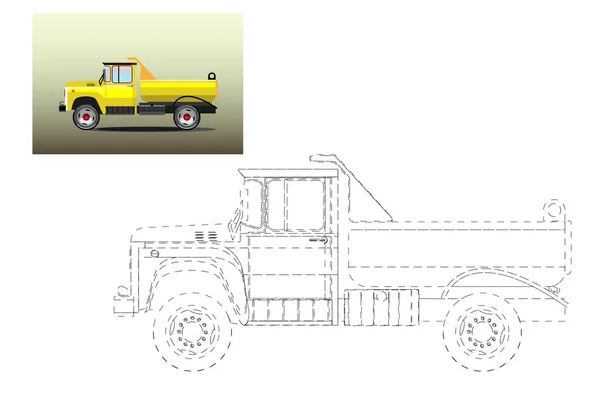 Раскрашиваю. Простая образовательная игра для детей. Векторная иллюстрация грузовика . — стоковый вектор