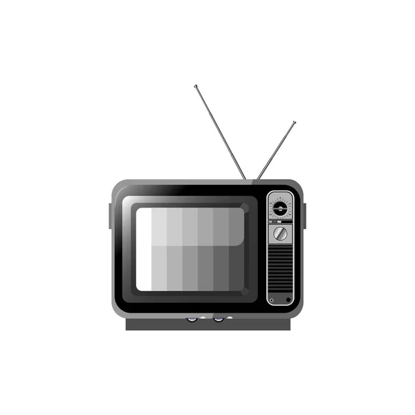 Oude zwarte en witte TV op een witte geïsoleerde achtergrond. Vector illustratie. — Stockvector