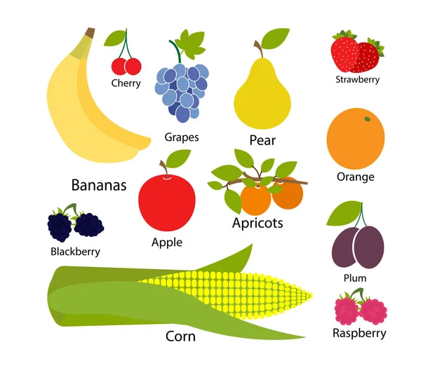 Set de frutas en estilo plano. Ilustración vectorial . — Vector de stock