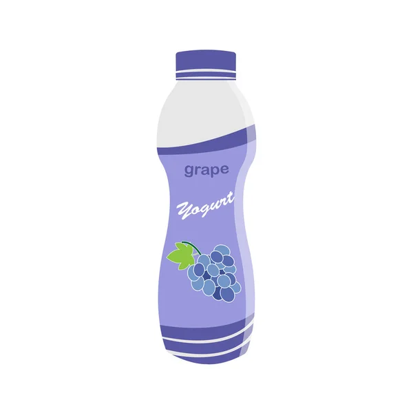 Embalaje de yogur con una cucharadita. Yogur con sabor a uva. Ilustración vectorial . — Vector de stock