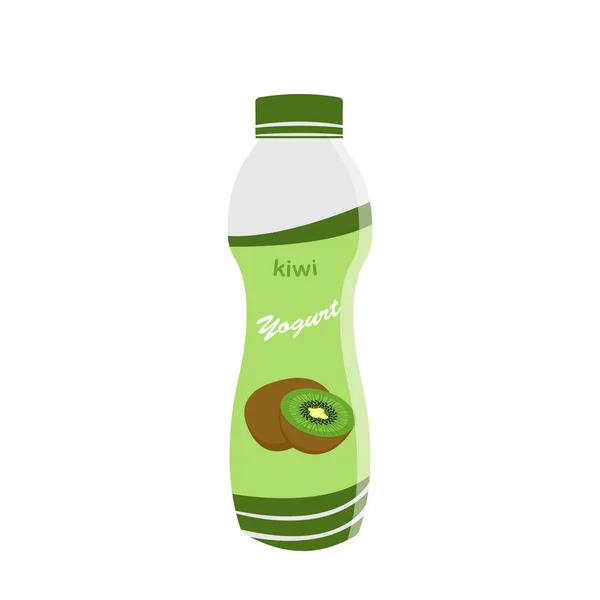 Embalaje de yogur con una cucharadita. Kiwi Yogur. Ilustración vectorial . — Vector de stock