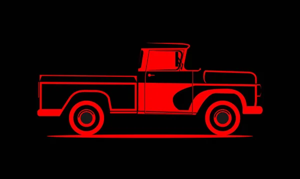 Схематическое изображение пикапа на черном фоне. Классический грузовик. Изолированная векторная иллюстрация . — стоковый вектор