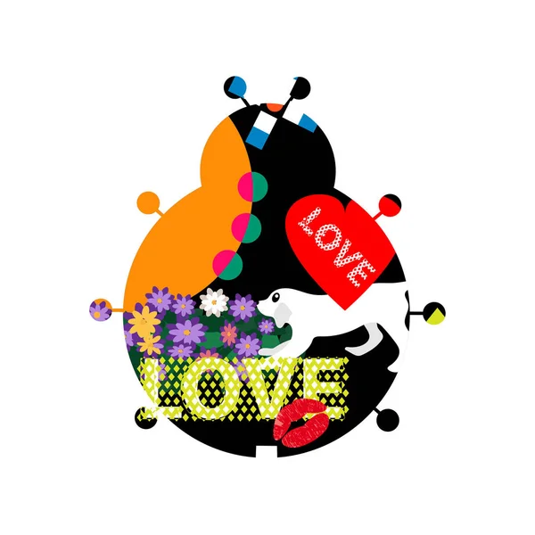 Love greeting card. Ladybug silhouette with love inscription. — Stock Vector