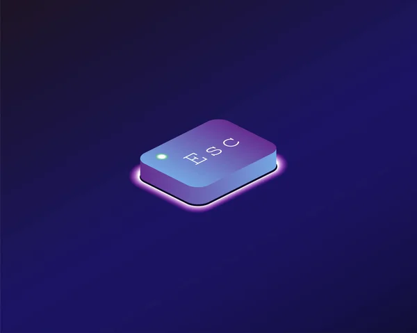 Escape. Covered with a neon backlit keyboard button. Software development concept. Vector illustration. — ストックベクタ