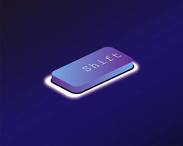 Shift. Covered with a neon backlit keyboard button. Software development concept. Vector illustration. — ストックベクタ