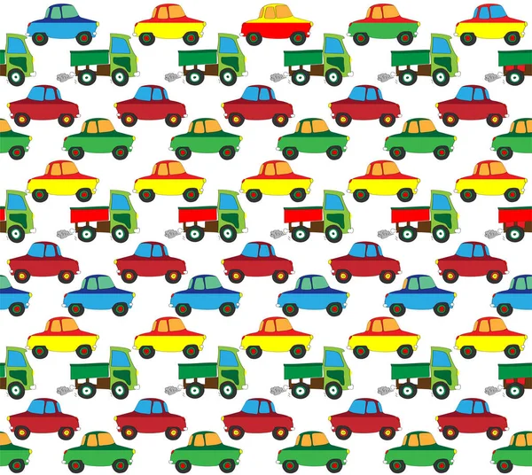 Seamless childish pattern. The movement of childrens cartoon cars. Vector illustration. — Stock Vector