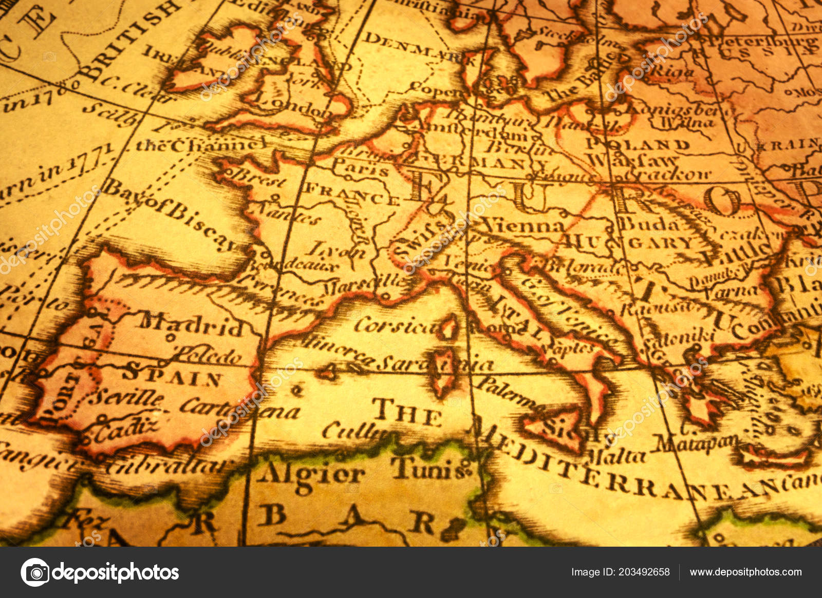 Old Map of Europe and Mediterranean Stock Photo by ©TravellingLight