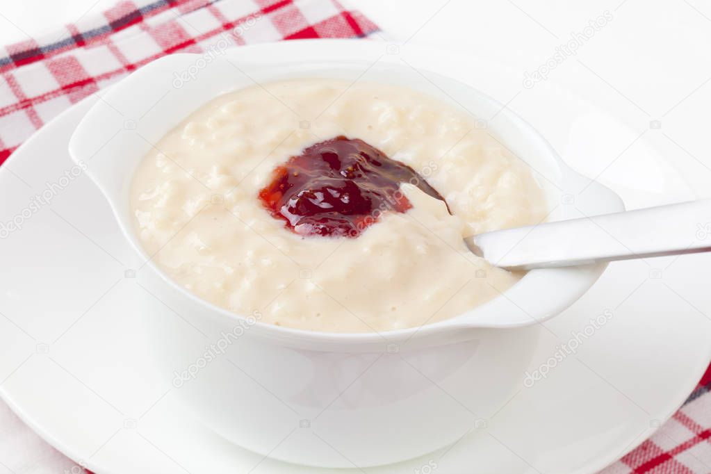 Rice Pudding with Strawberry Jam